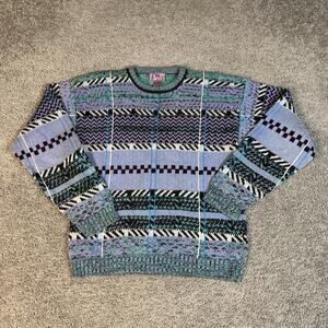Vintage Concrete Sweater Pullover Womens M Purple Geometric Ramie Cotton 90s